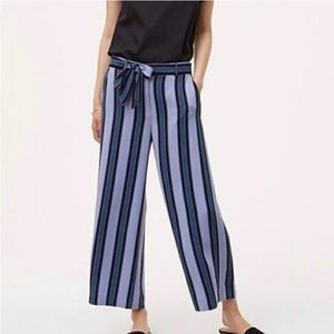 LOFT Wide Leg Striped Belted Pants